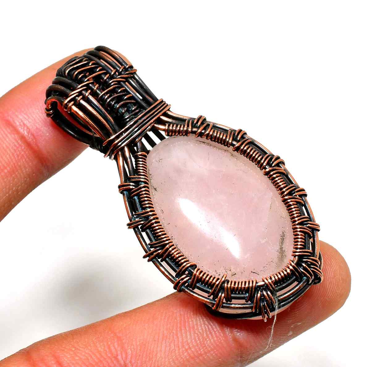 Heart’s Embrace – Rose Quartz Copper Pendant