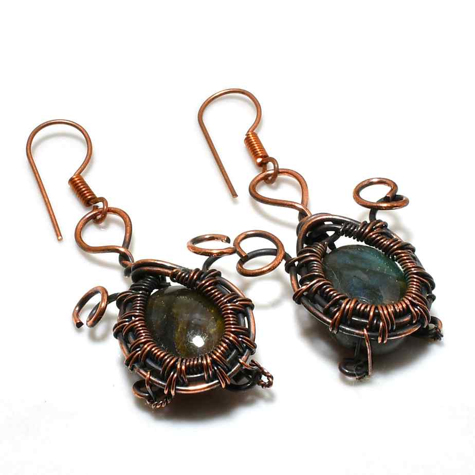 Mystic Chrysalis – Labradorite Copper Earrings