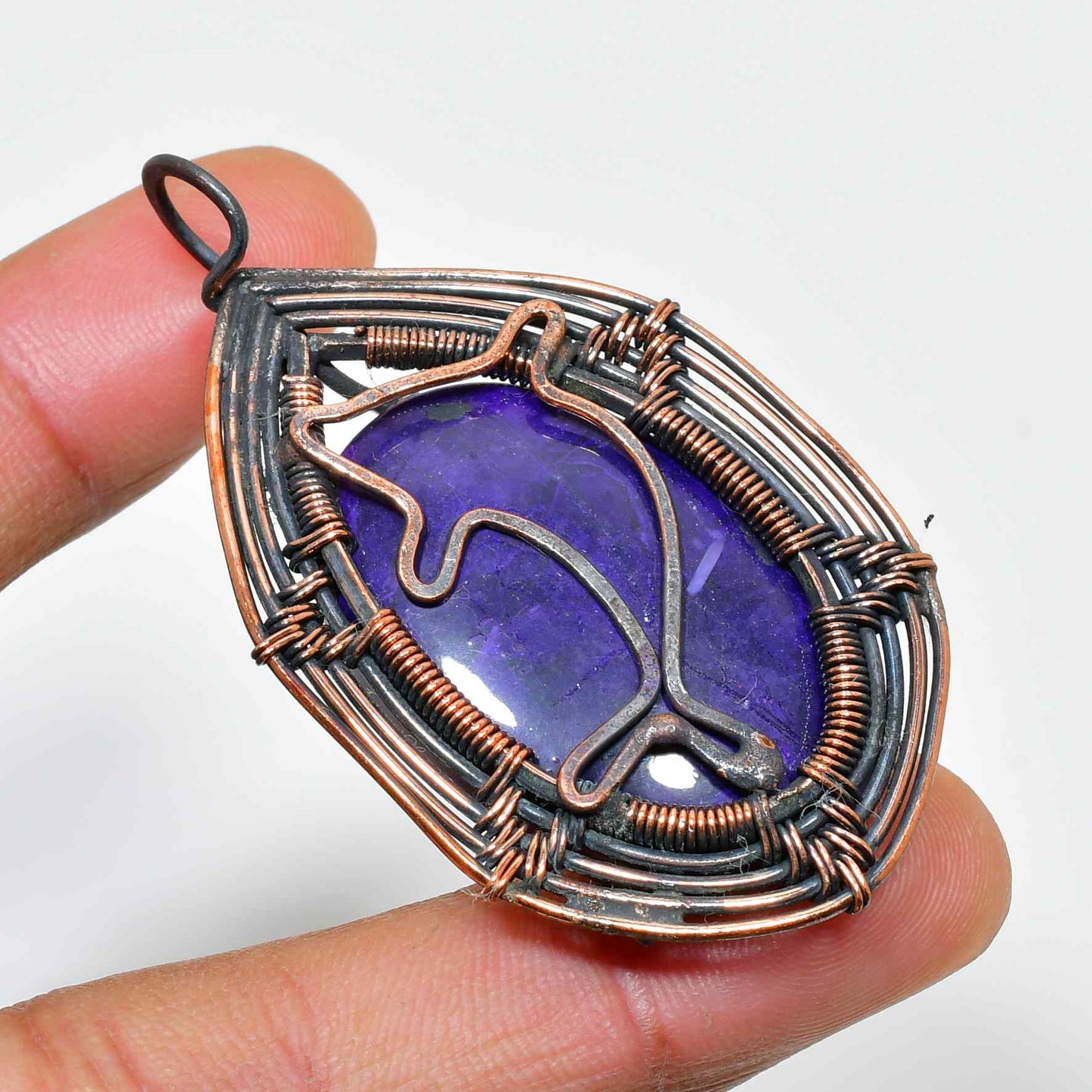 Dolphin Dance – Amethyst Copper Pendant