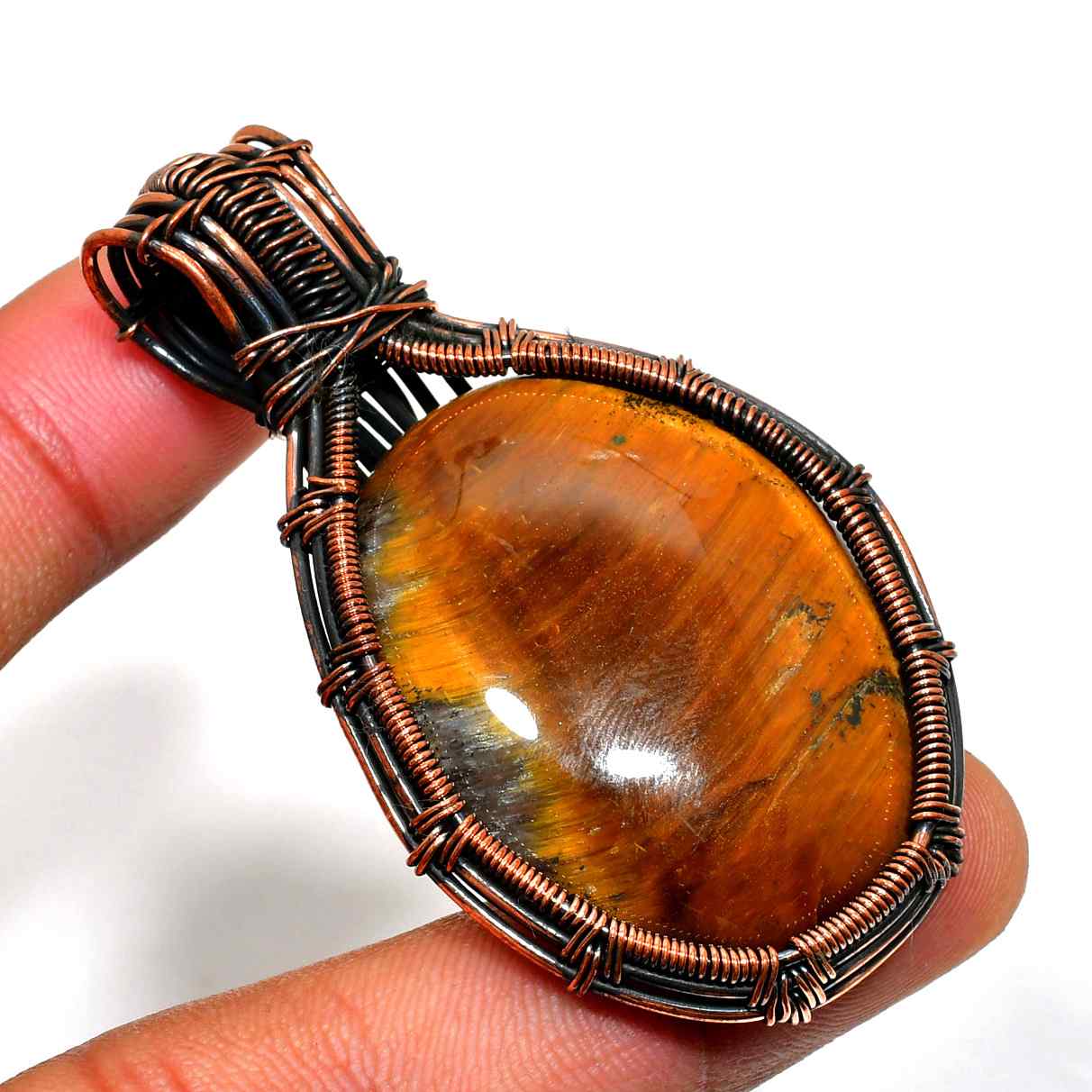 Guardian’s Gaze – Tiger Eye Copper Pendant