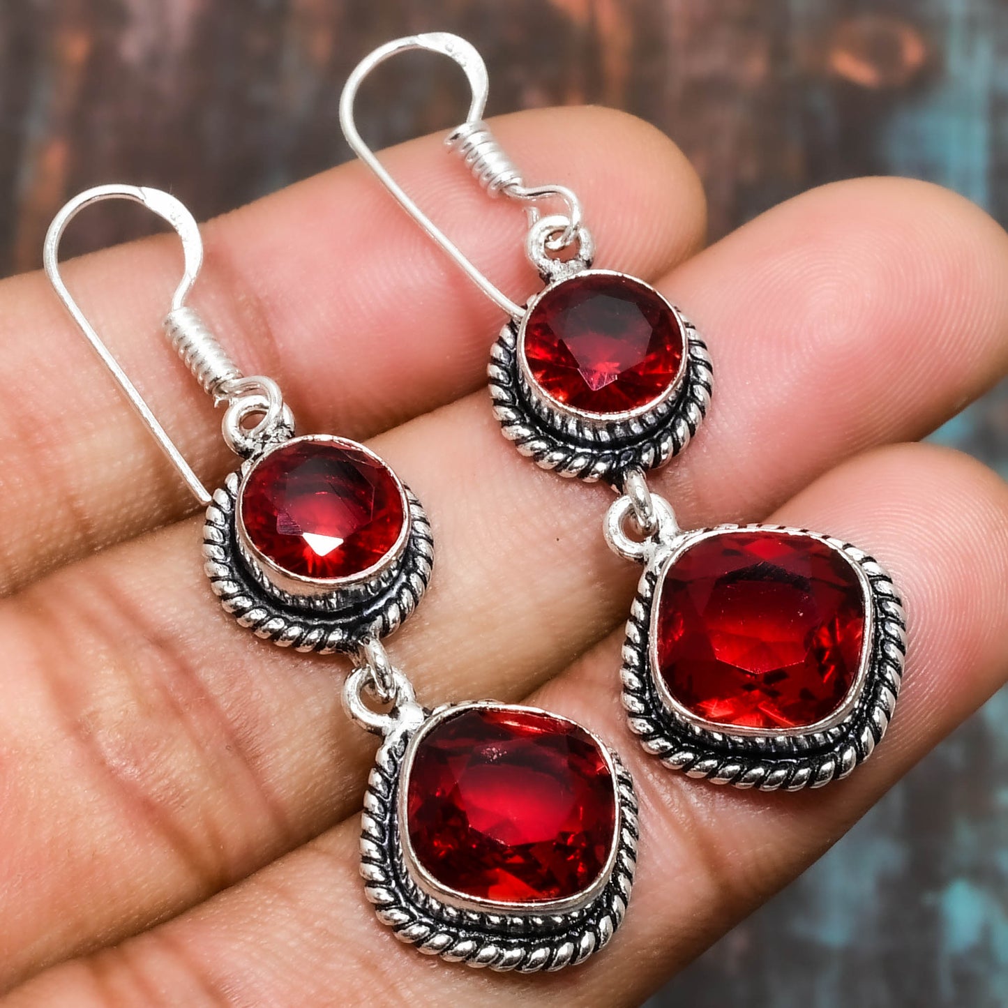 Ruby Reverie – Silver CZ Drop Earrings