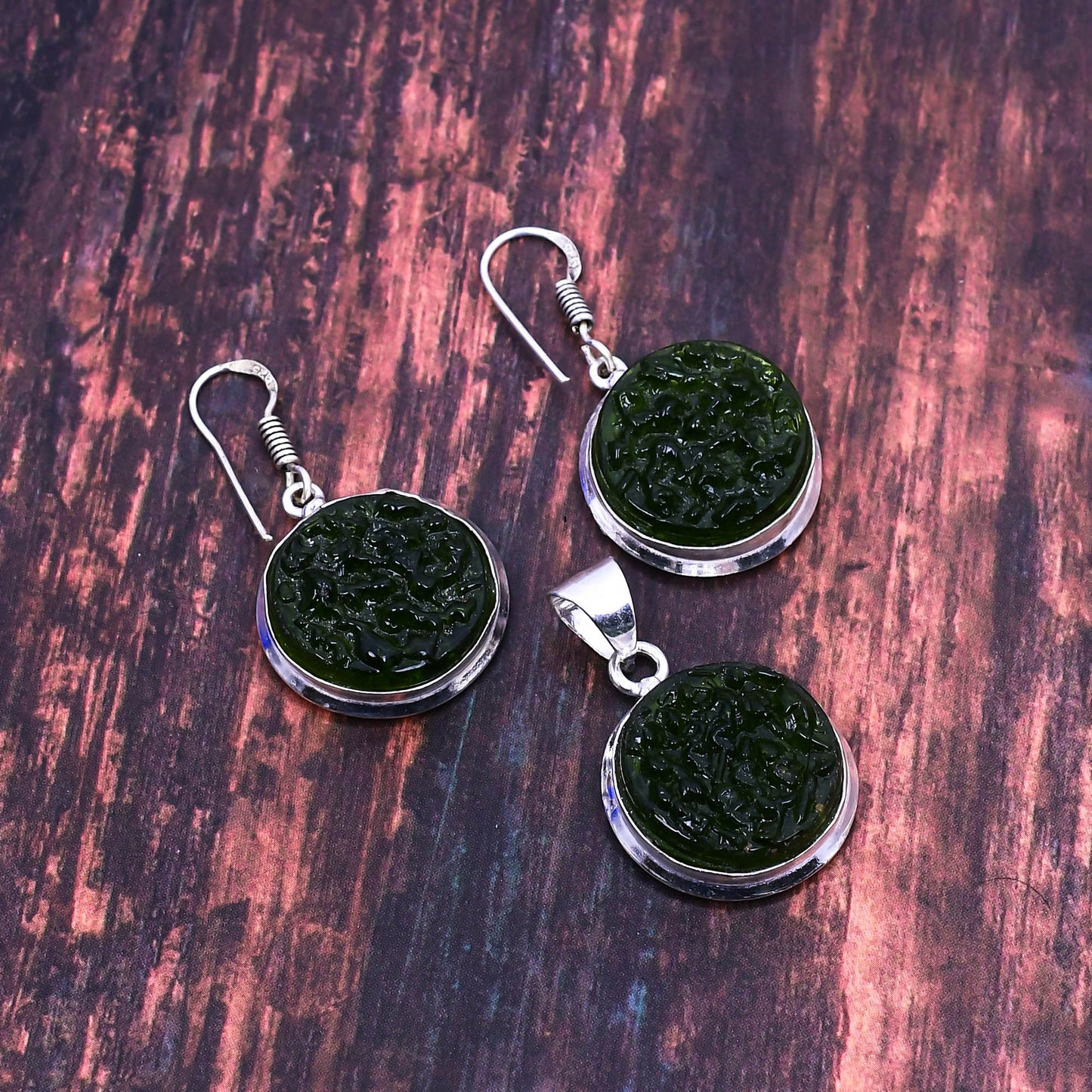 Astral Bloom – Sterling Silver Moldavite Set