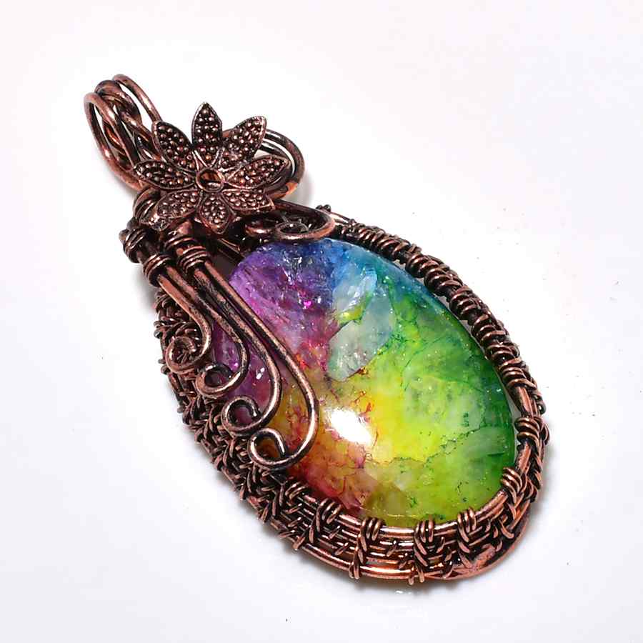 Aurora’s Harmony – Rainbow Quartz Copper Pendant