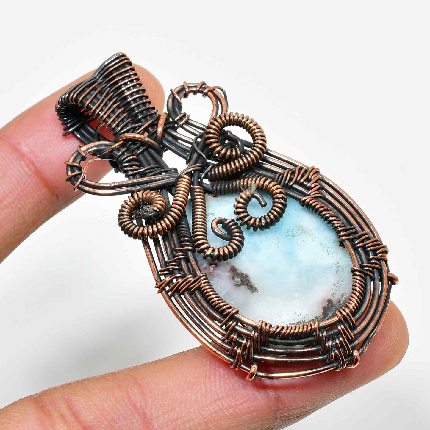 Ocean’s Embrace – Larimar & Copper Pendant