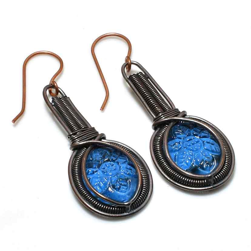 Azure Bloom – Oxidized Copper Floral Earrings