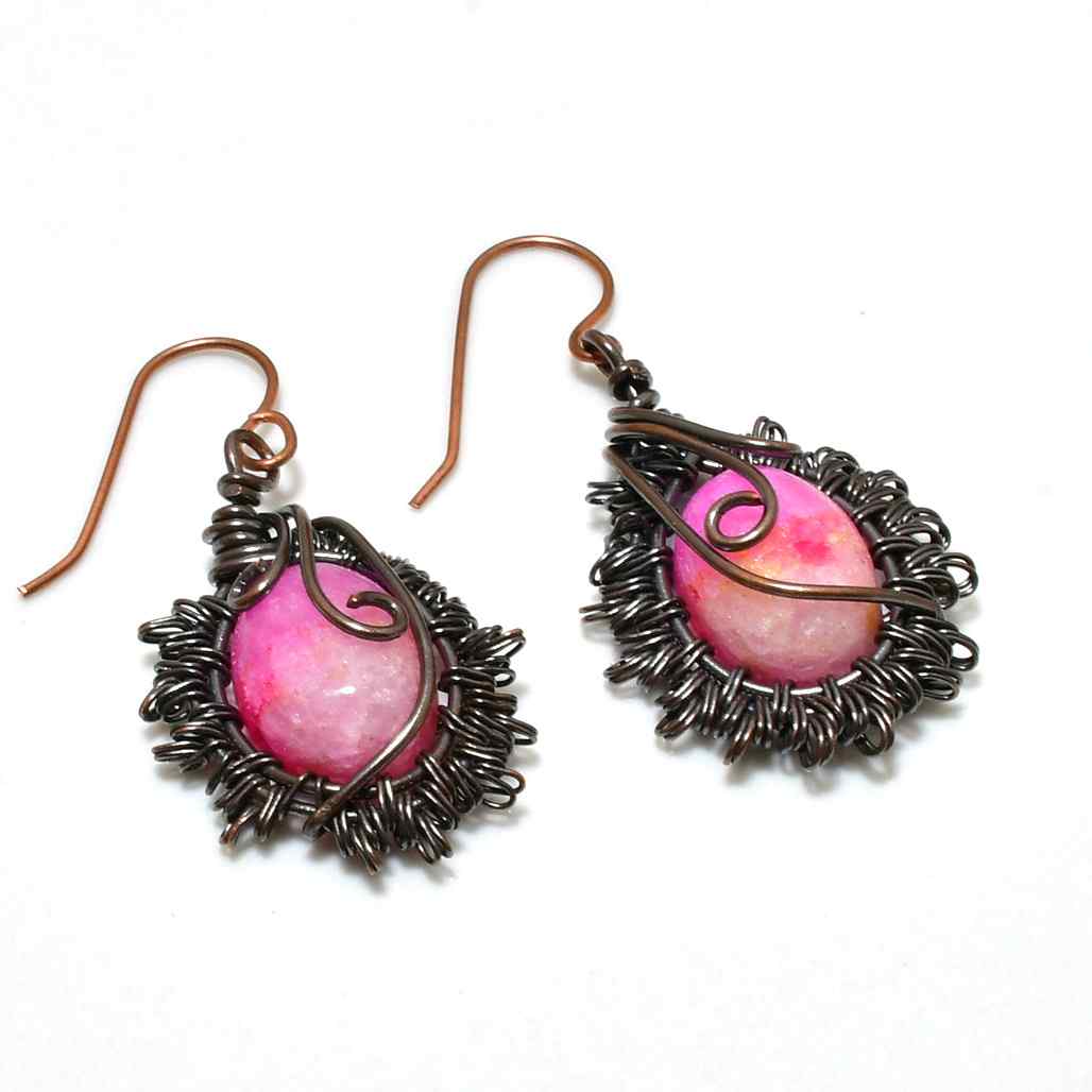 Aurora’s Whisper – Pink Rhodonite Copper Earrings