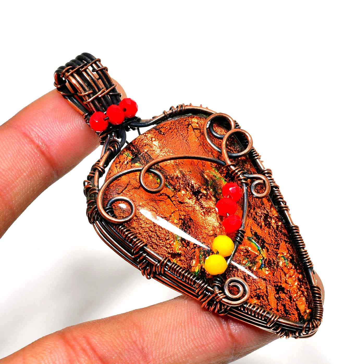 Ember’s Glow – Orange Stone Copper Pendant