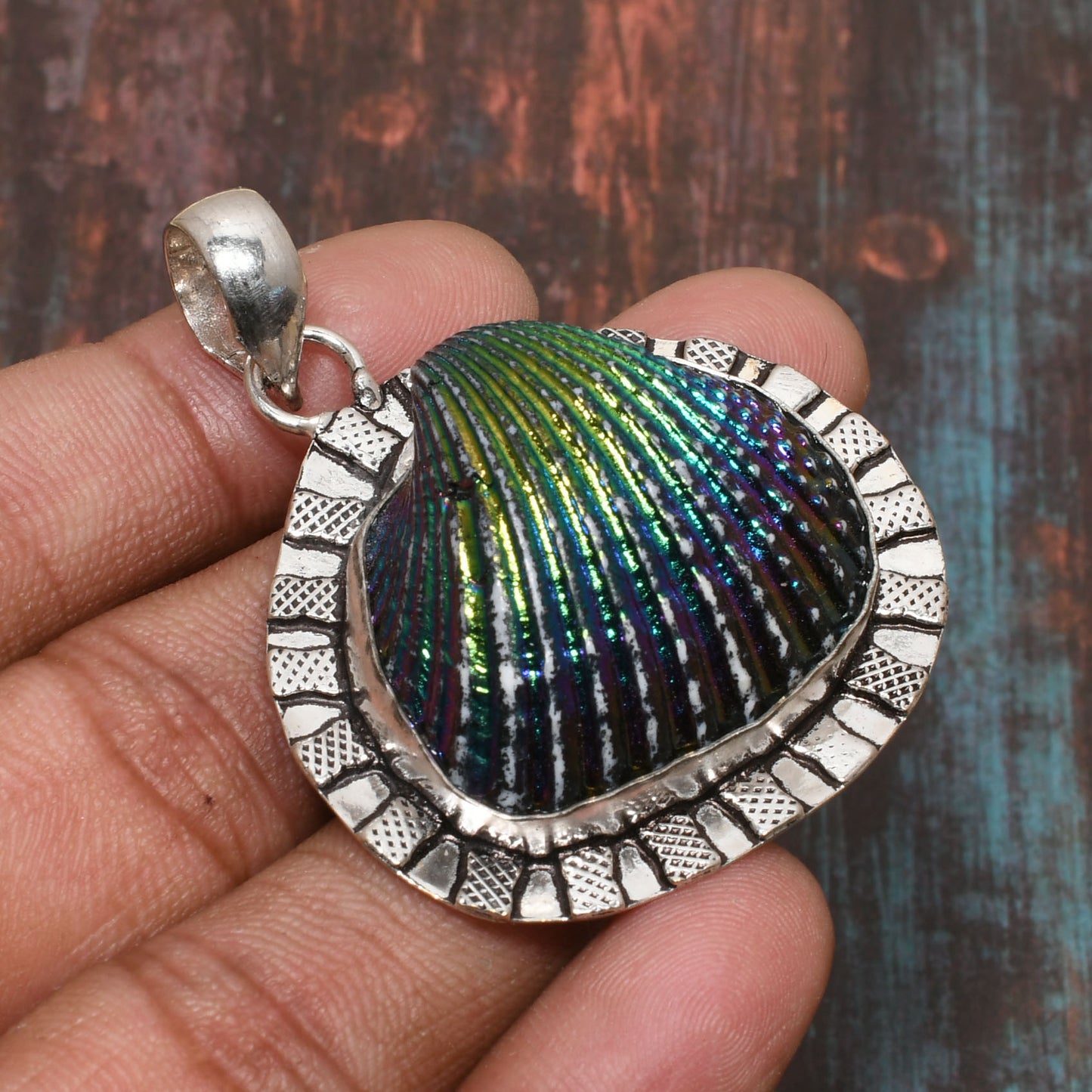 Ocean’s Whisper – Iridescent Shell Sterling Silver Pendant