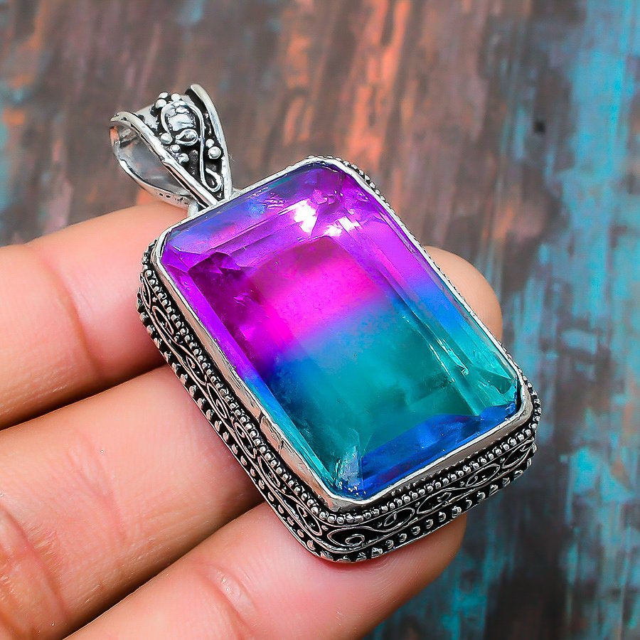 Celestial Harmony – Rainbow Fluorite Sterling Silver Pendant