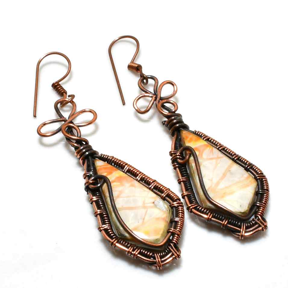 Earthen Harmony – Oxidized Copper Stone Earrings