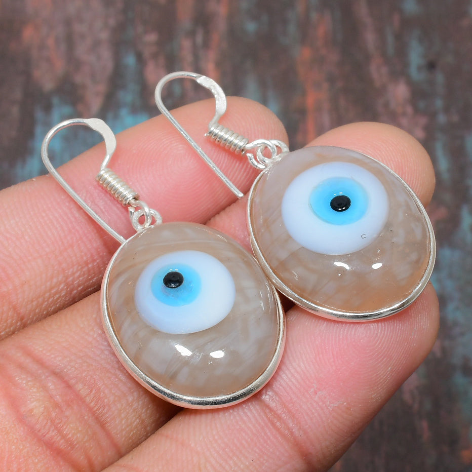 Guardian Gaze – Sterling Silver Glass Evil Eye Earrings