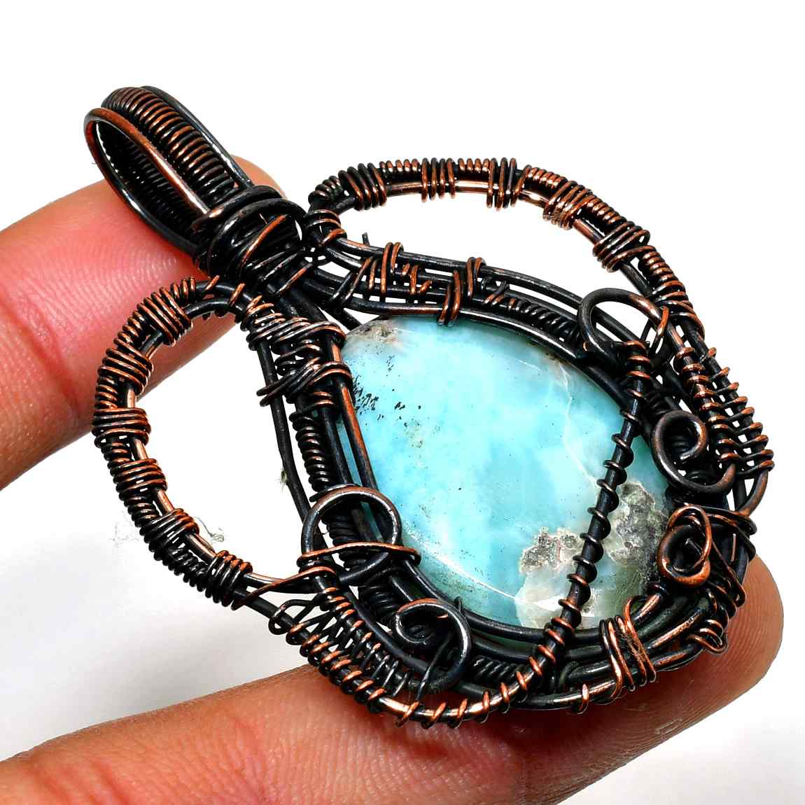 Serenity’s Wave – Larimar Copper Pendant
