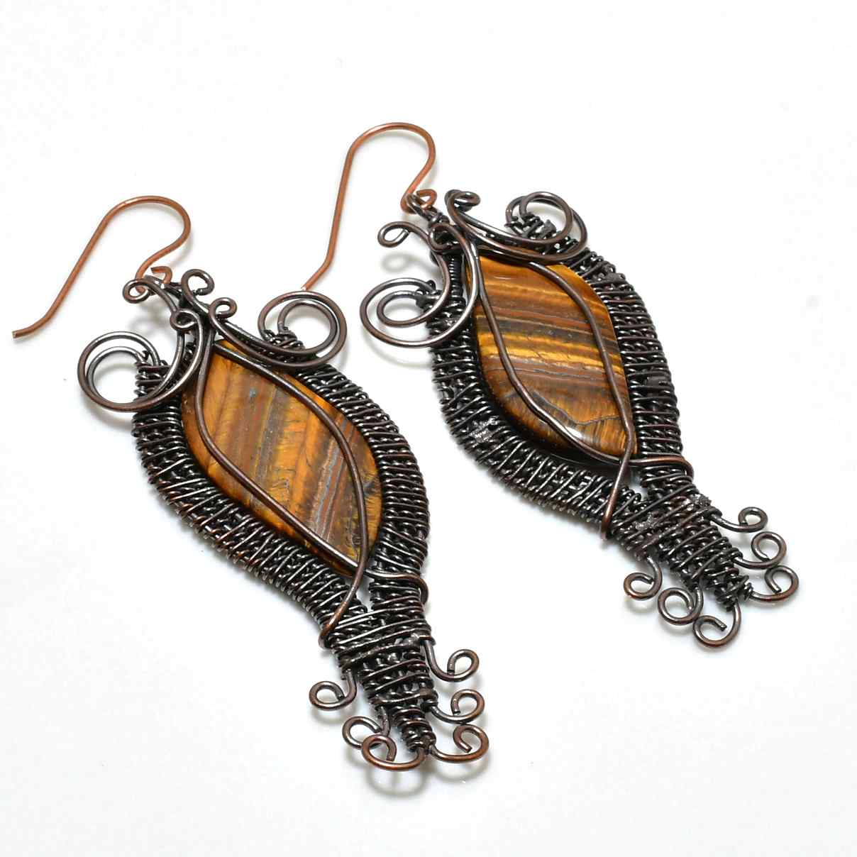 Lionheart’s Gaze – Tiger’s Eye Copper Earrings