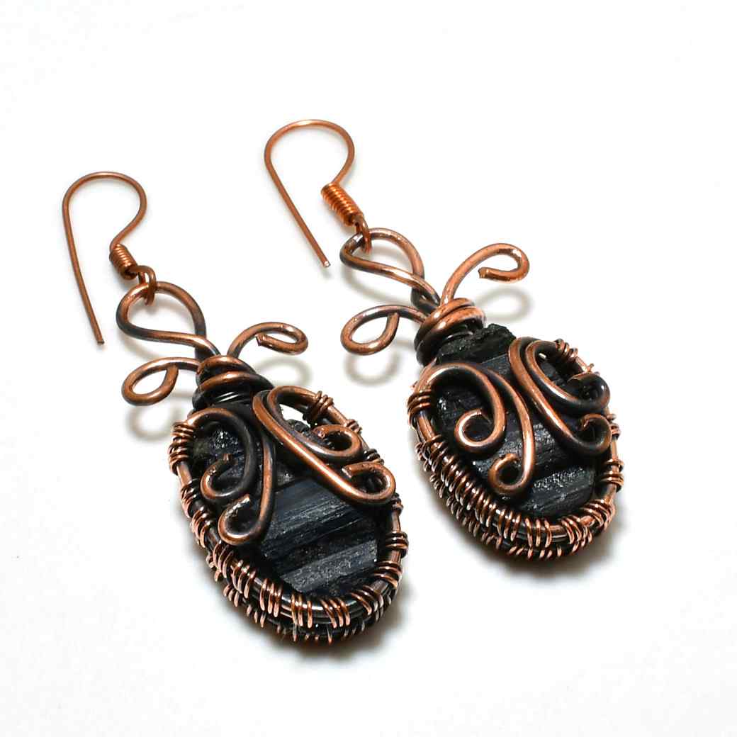 Gaia’s Shield – Black Tourmaline Copper Earrings