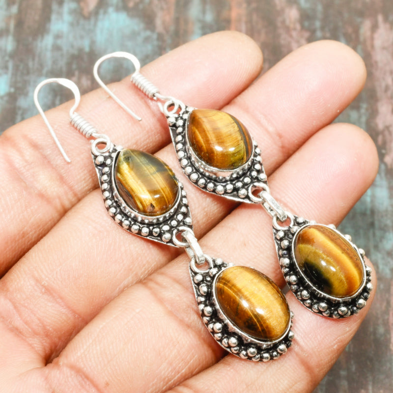 Regal Clarity – Tiger’s Eye Silver Earrings