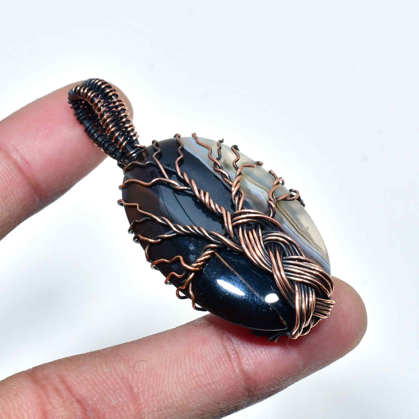 Gaia’s Embrace – Agate Copper Tree of Life Pendant