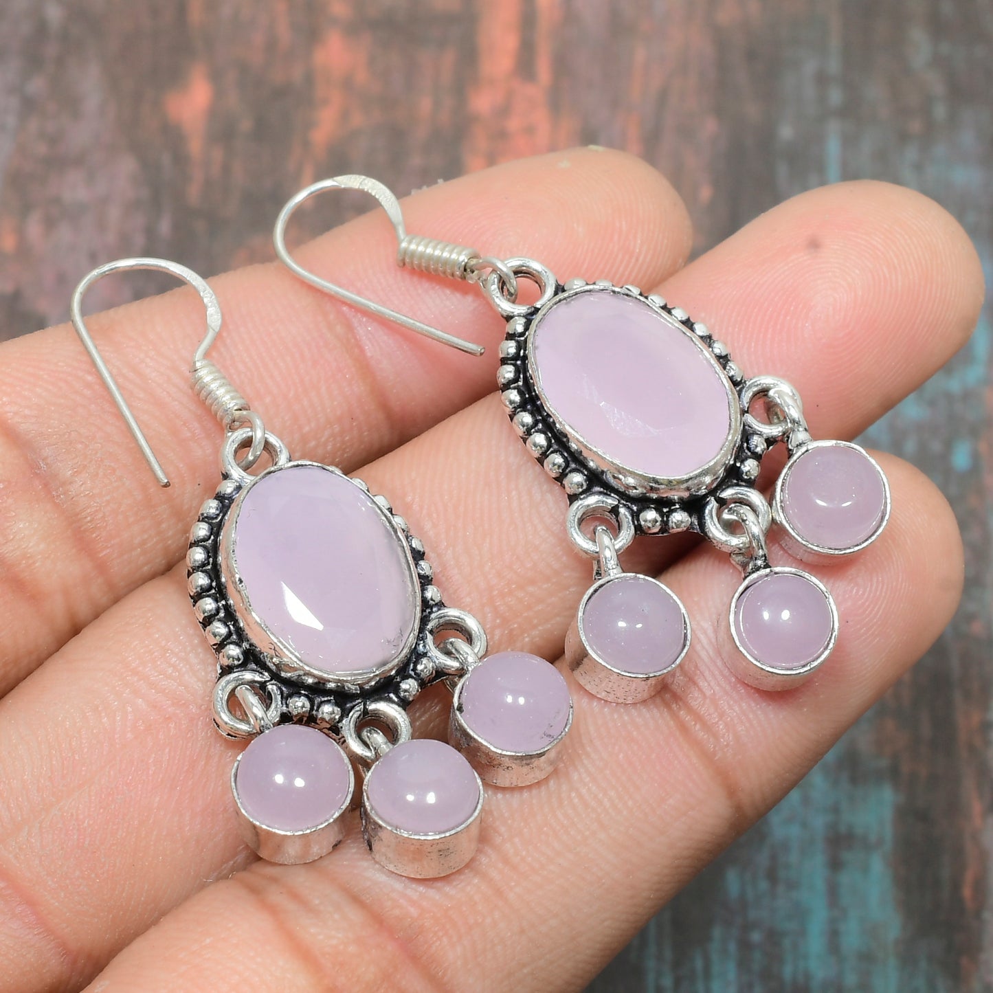 Serenity’s Bloom – Rose Quartz Silver Earrings