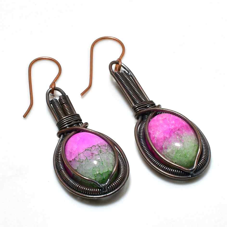 Blushing Harmony – Watermelon Tourmaline Copper Earrings