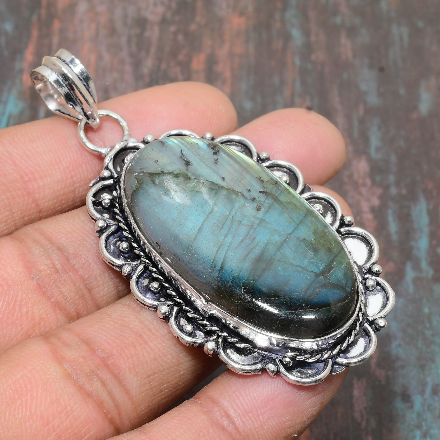 Aurora’s Veil – Labradorite Silver Pendant