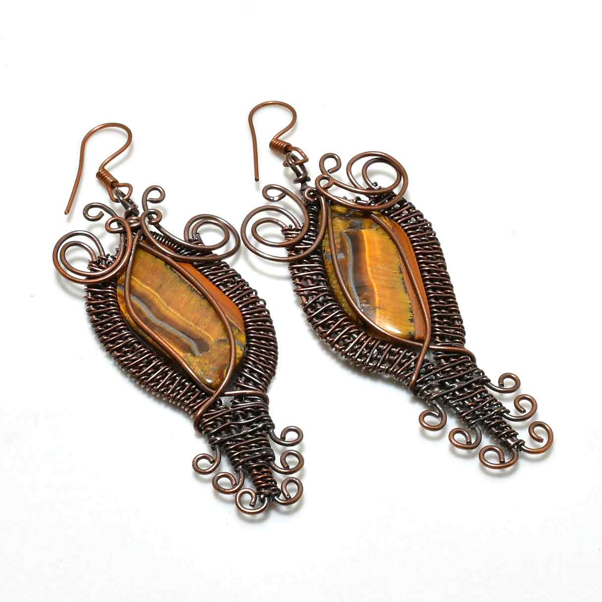 Lionheart – Oxidized Copper Tiger Eye Earrings