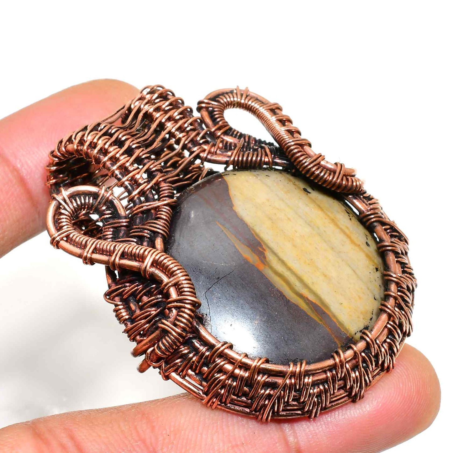 Gaia’s Echo – Oxidized Copper & Stone Pendant