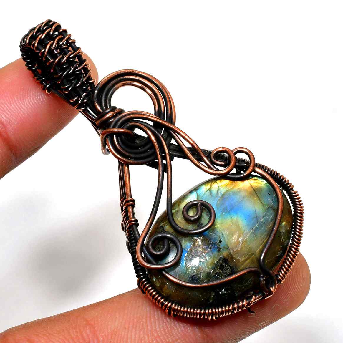 Radiant Reflection – Labradorite Copper Pendant