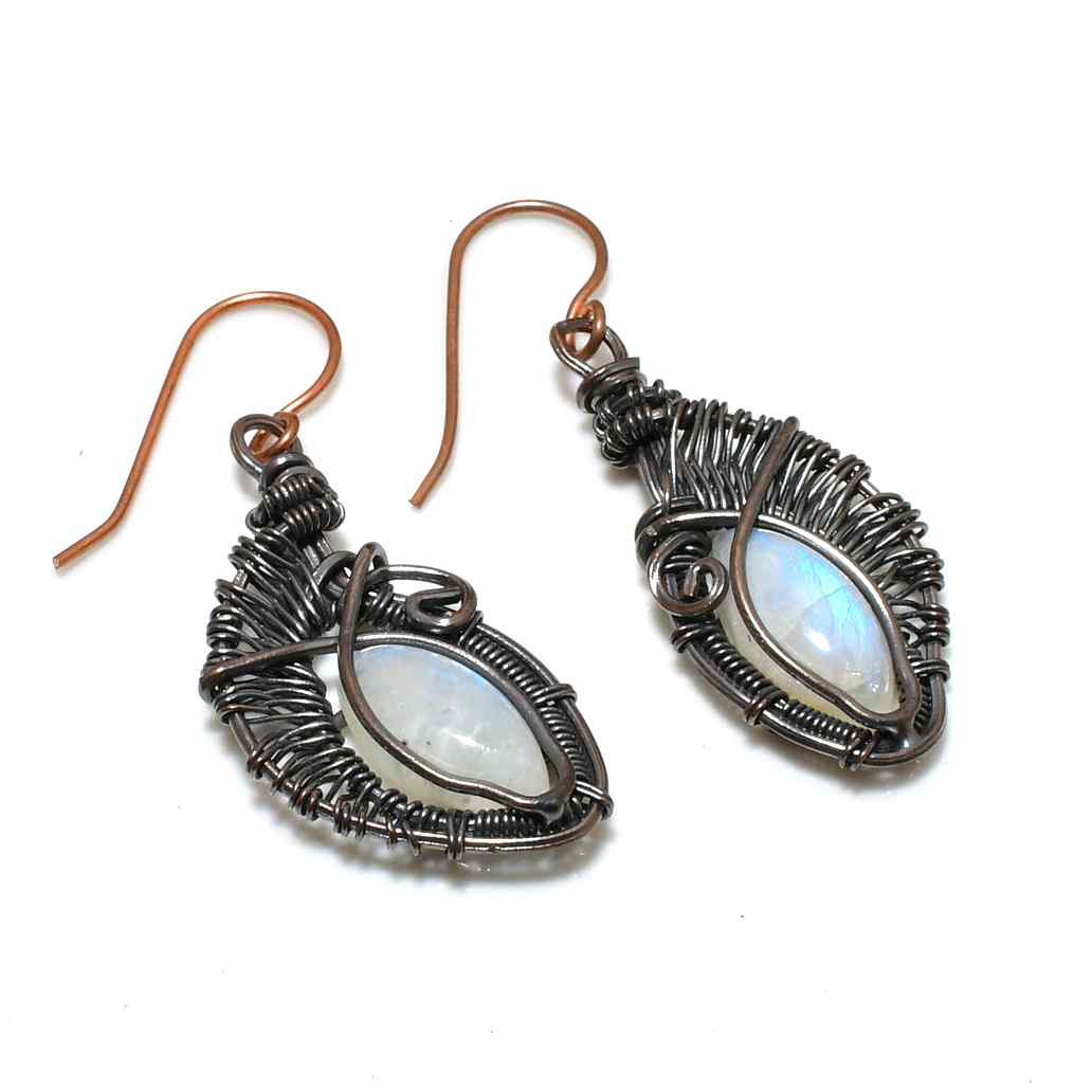 Moonlit Whispers – Oxidized Copper Moonstone Earrings