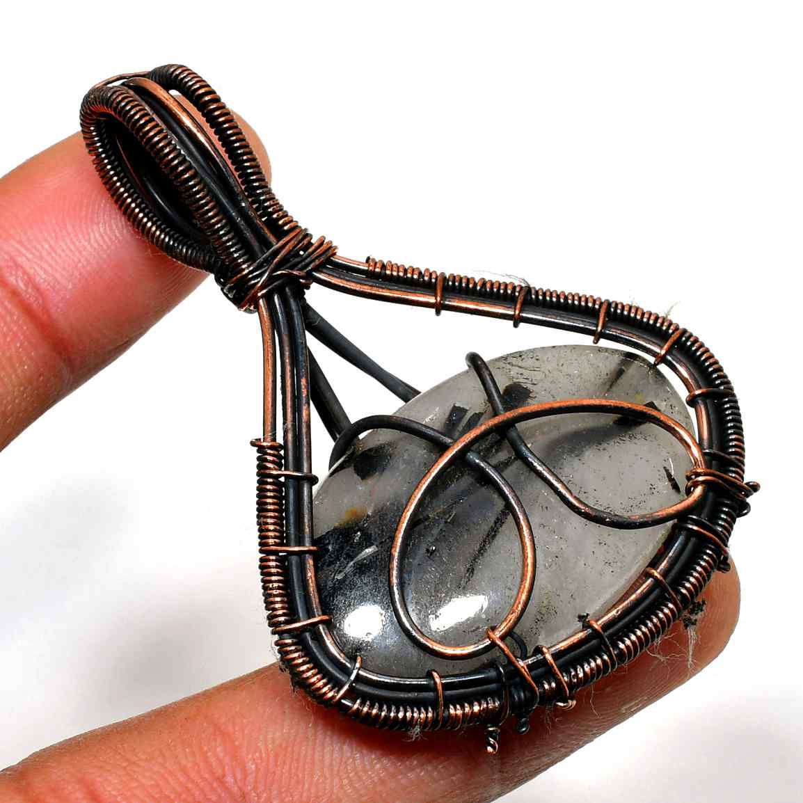 Ember’s Grace – Oxidized Copper & Natural Stone Pendant