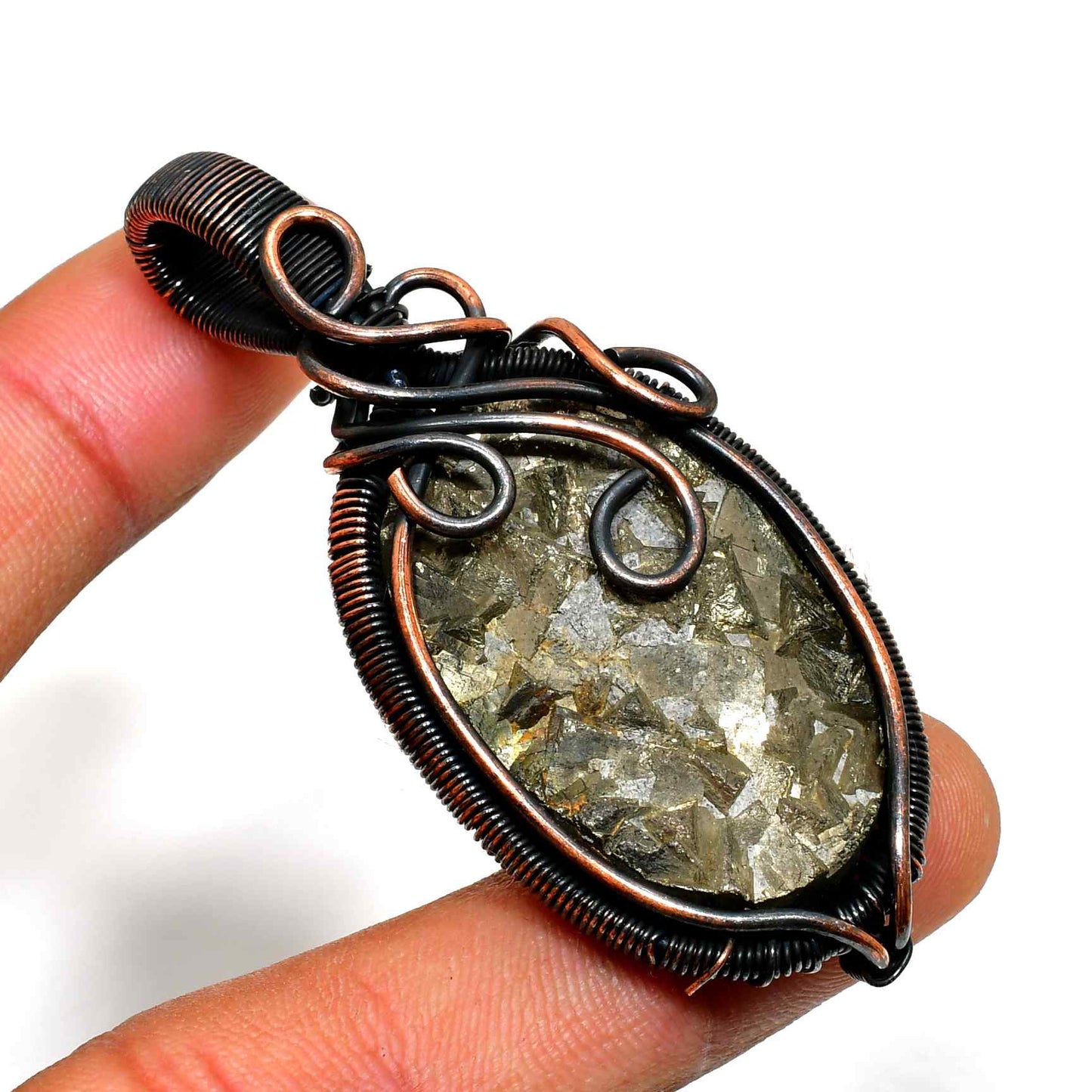 Aurion’s Embrace – Pyrite & Copper Pendant