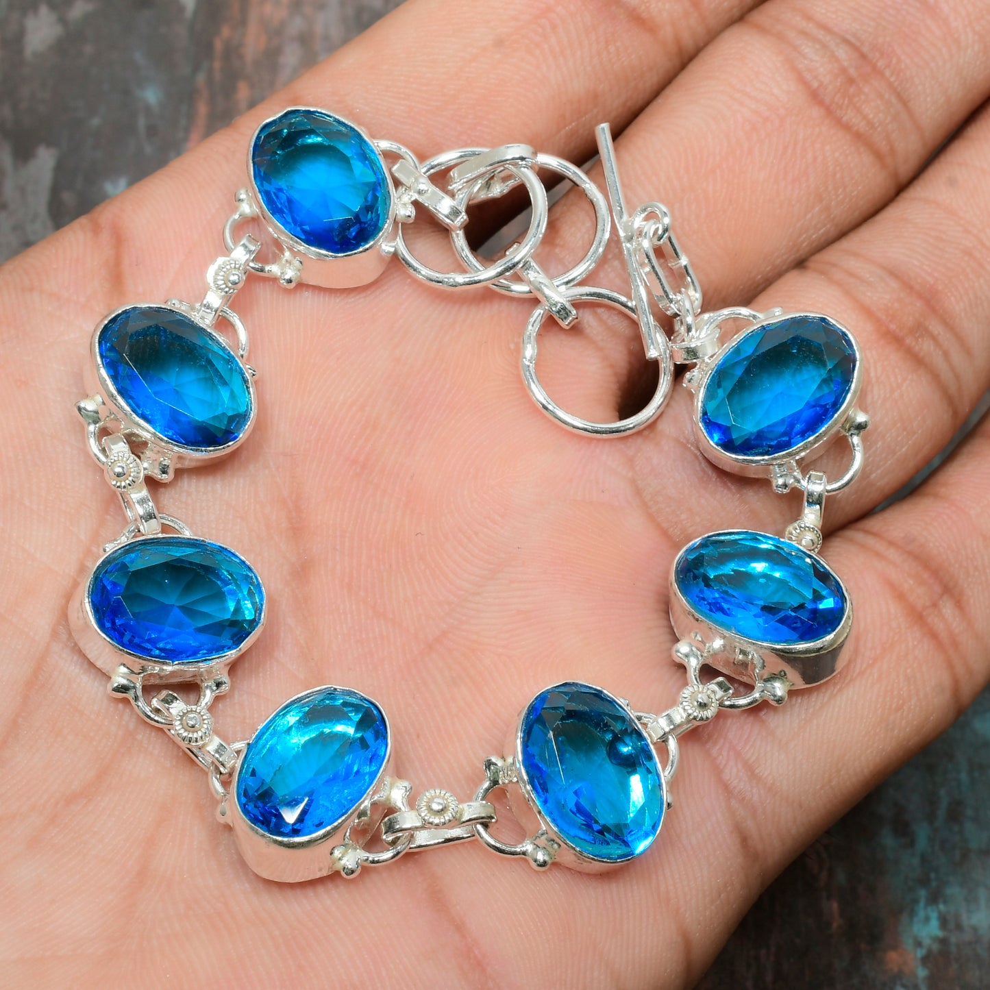 Ocean’s Whisper – Aqua Stone Silver Bracelet