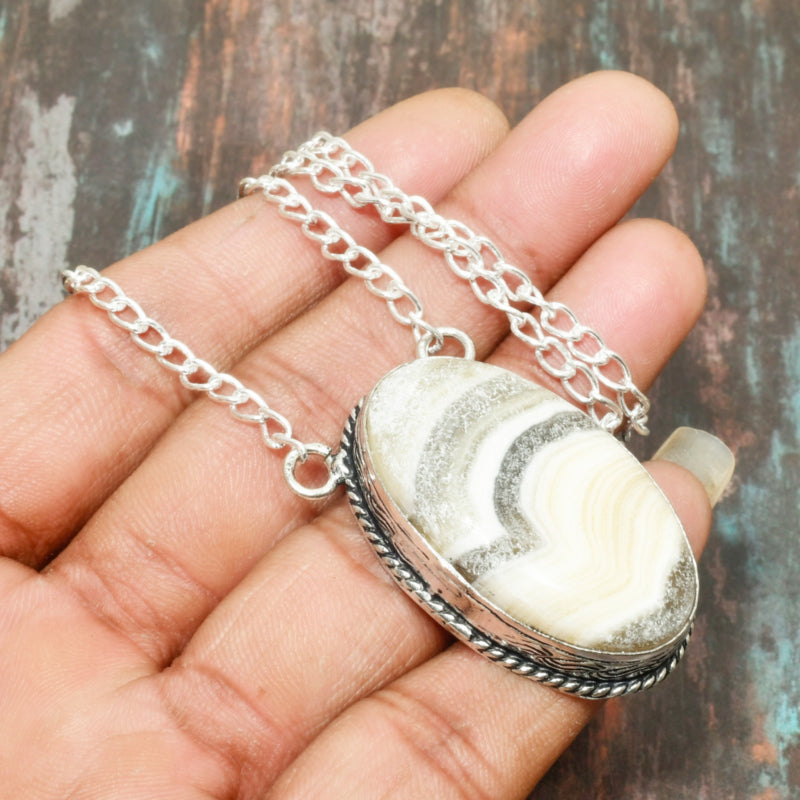 Ocean’s Embrace – Striped Agate Silver Necklace