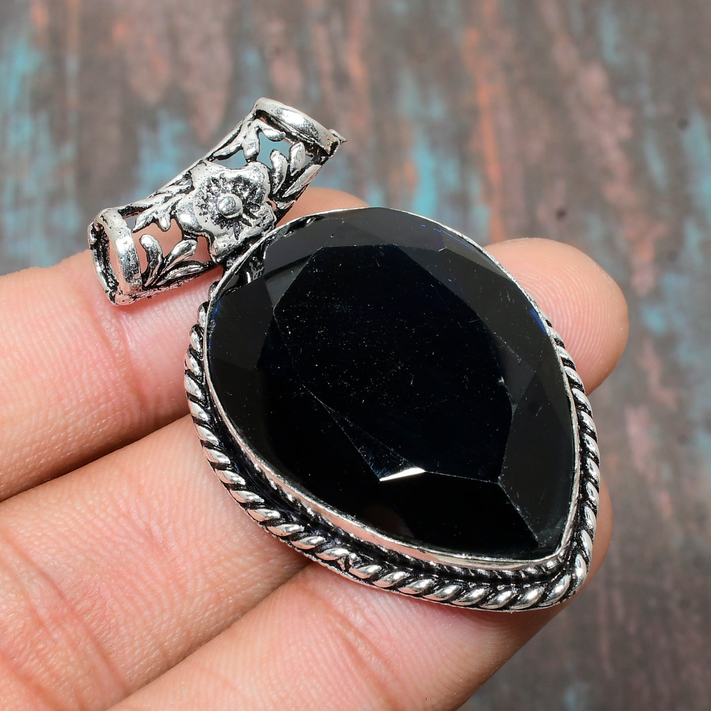Onyx Blossom – Sterling Silver Obsidian Pendant