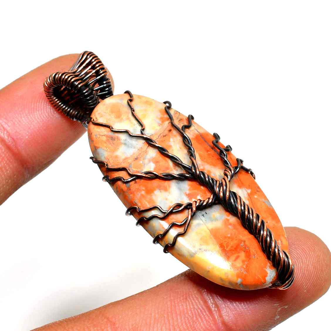 Solara Spark – Orange Jasper Copper Pendant