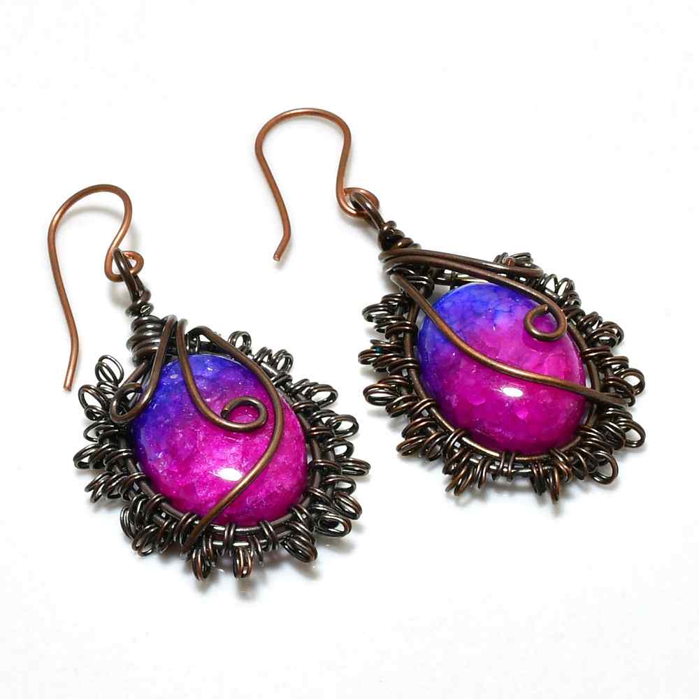 Dreamscape Duo – Magenta & Blue Copper Earrings