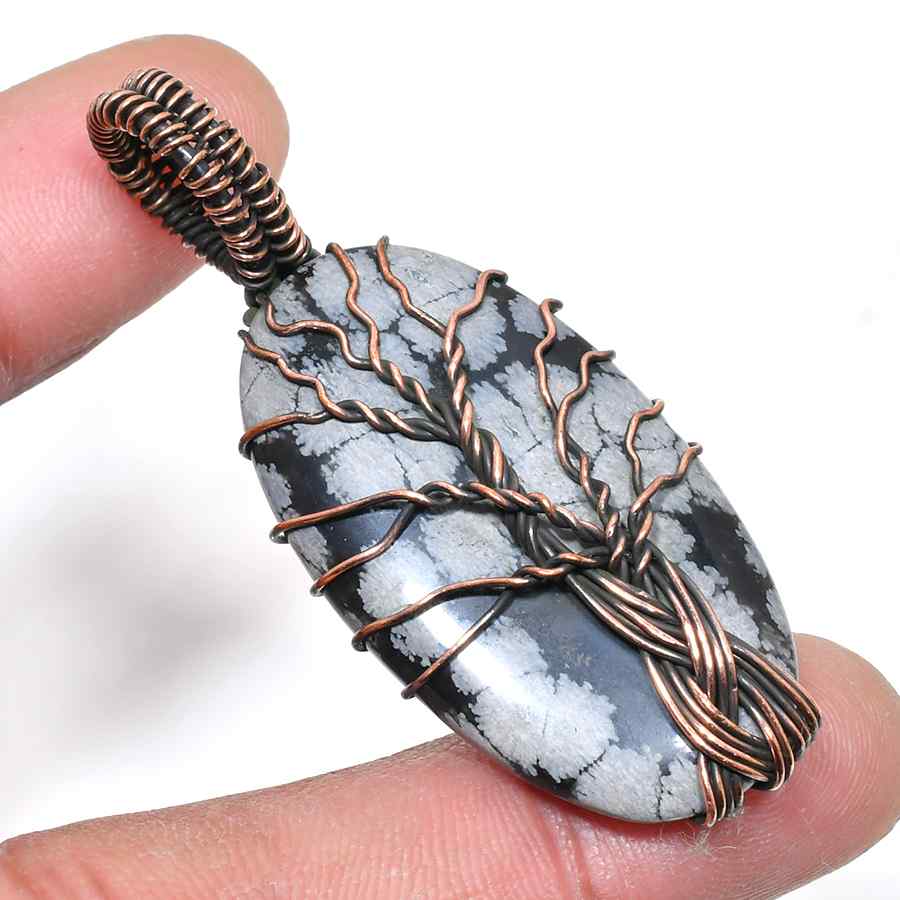 Roots of Gaia – Black Moss Agate & Copper Pendant