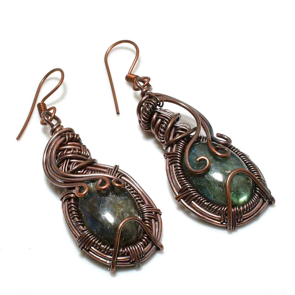 Starlit Whispers – Labradorite & Copper Wire Earrings