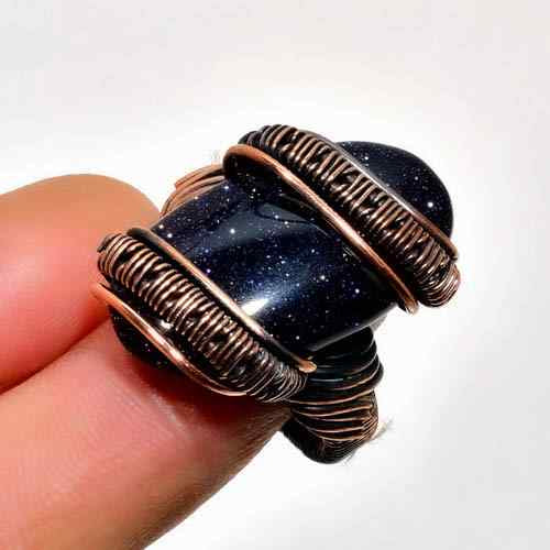 Celestial Embrace – Blue Goldstone Copper Ring