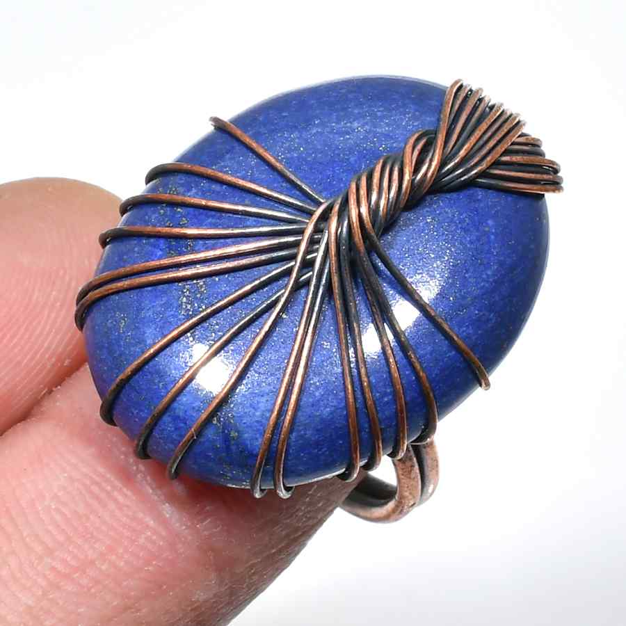 Selene’s Serenity – Copper-Wrapped Lapis Lazuli Ring
