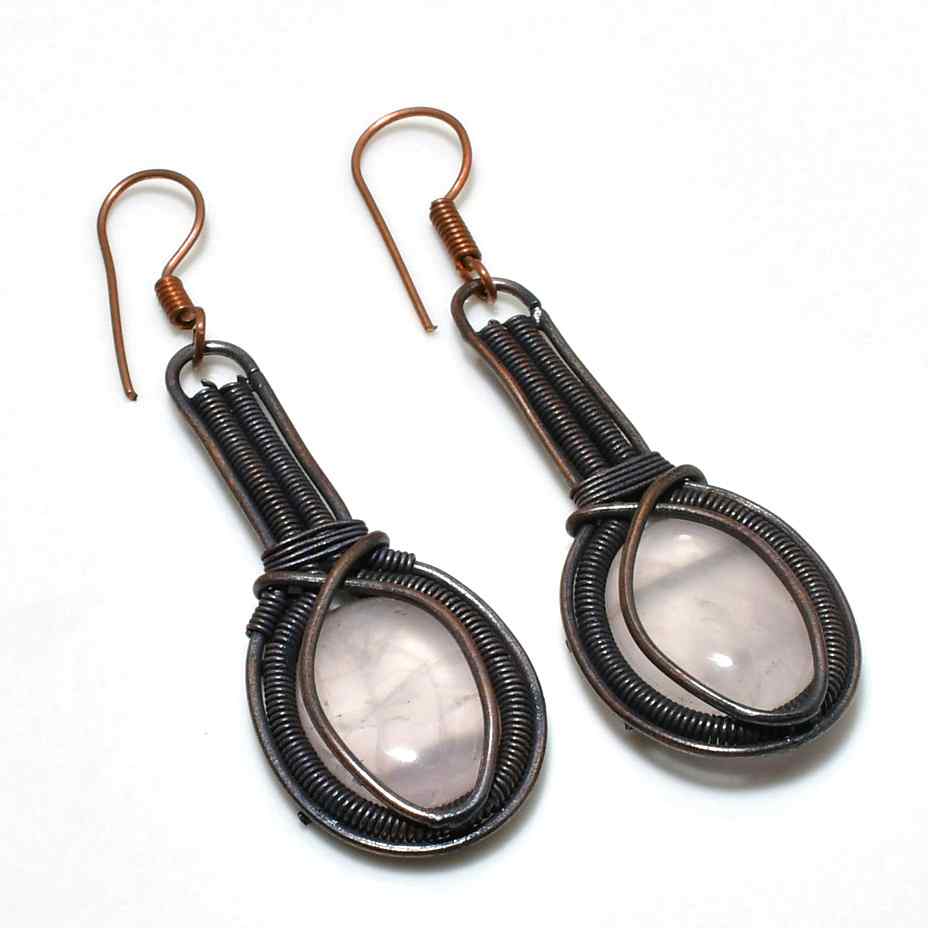 Harmony’s Heart – Rose Quartz Copper Earrings