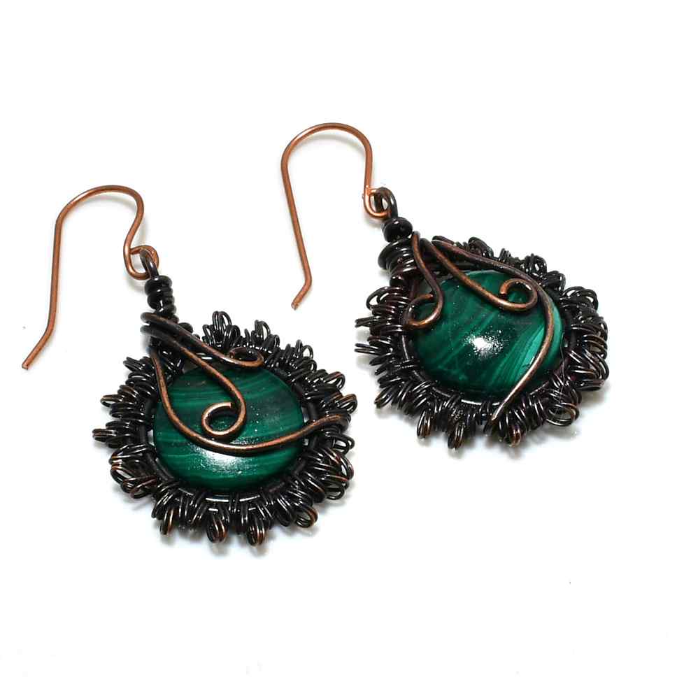 Malachite Muse – Antiqued Copper Earrings
