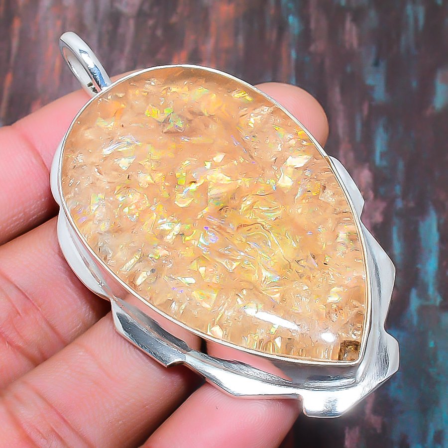 Aurora’s Gleam – Opal Silver Pendant