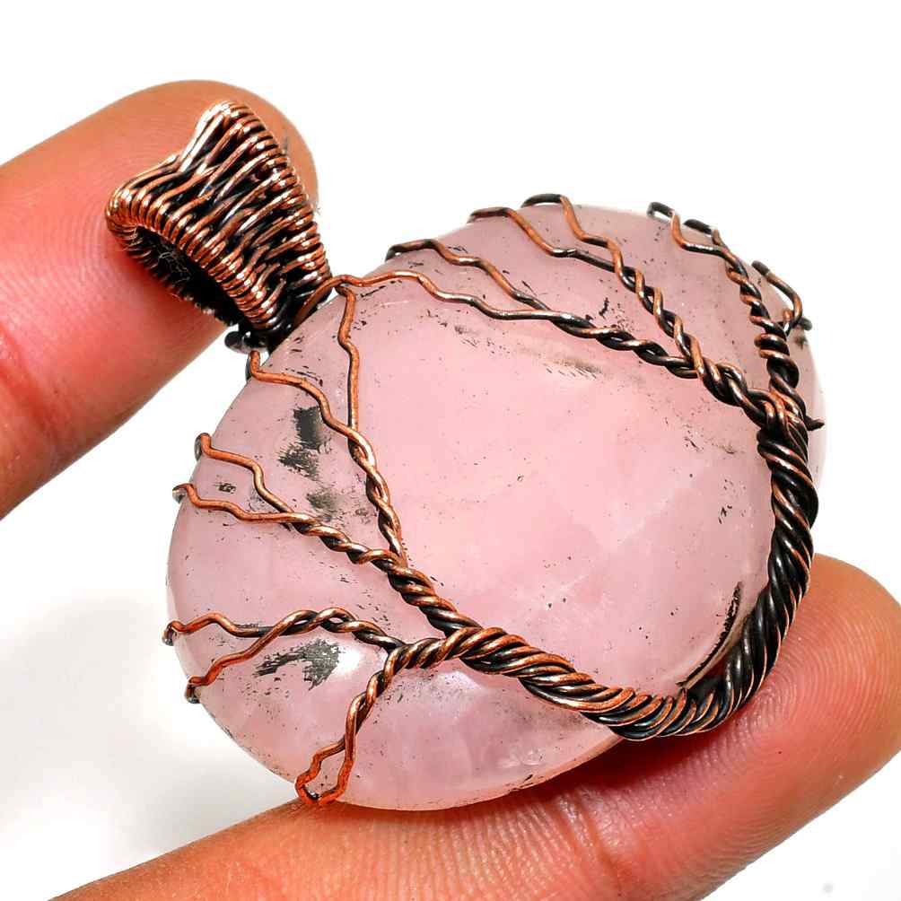 Heart’s Embrace – Rose Quartz Copper Pendant
