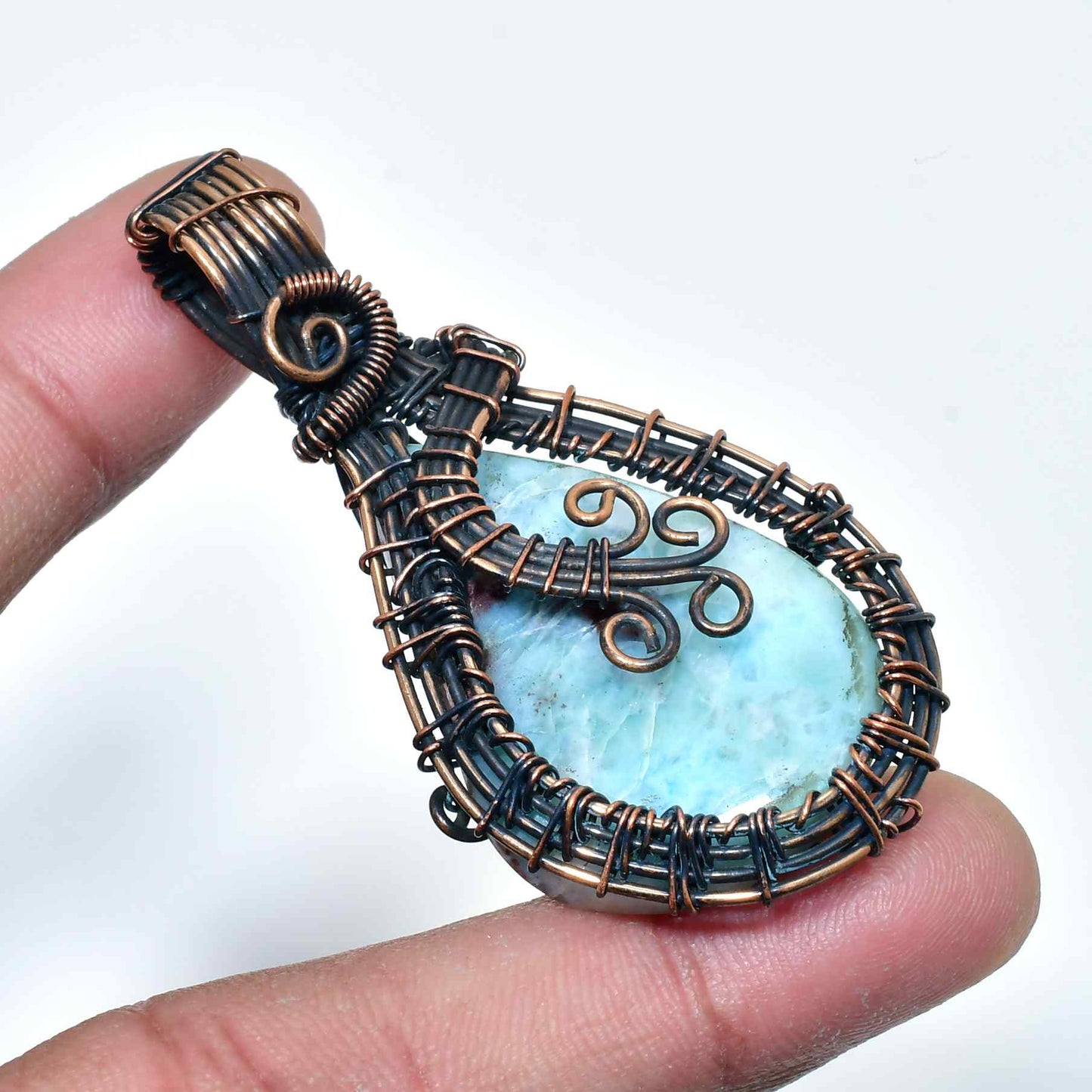 Ocean’s Whisper – Larimar & Antique Copper Pendant