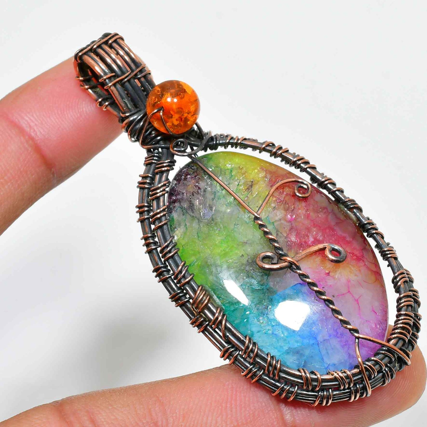 Aurora’s Embrace – Rainbow Tourmaline Copper Pendant
