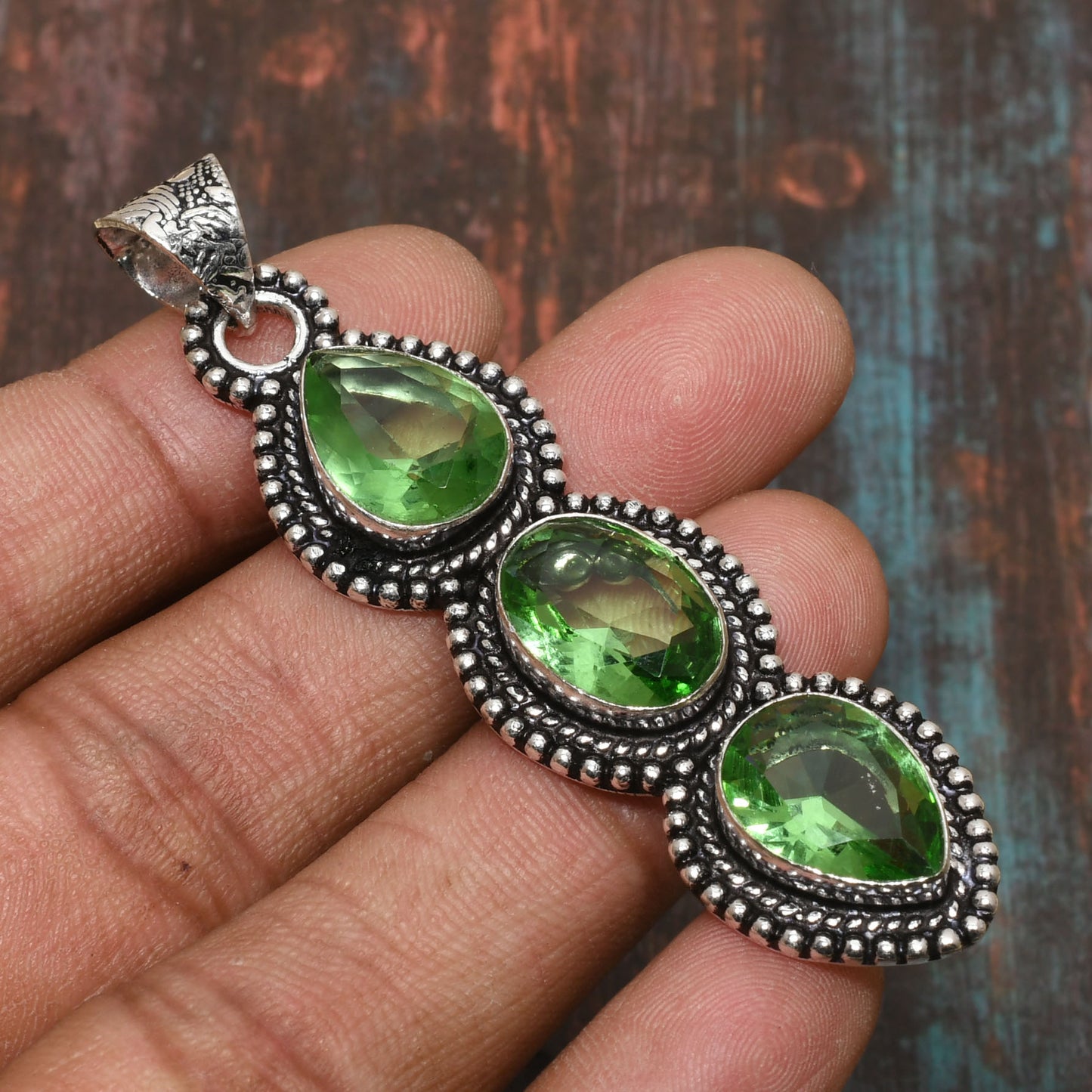 Triad of Harmony – Green Gemstone Sterling Silver Pendant