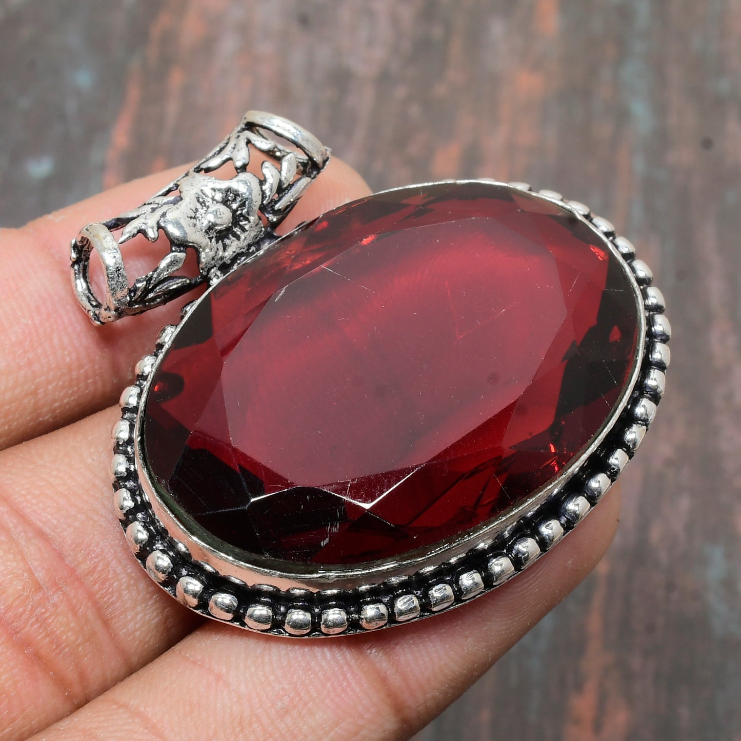 Crimson Blossom – Ruby & Sterling Silver Pendant