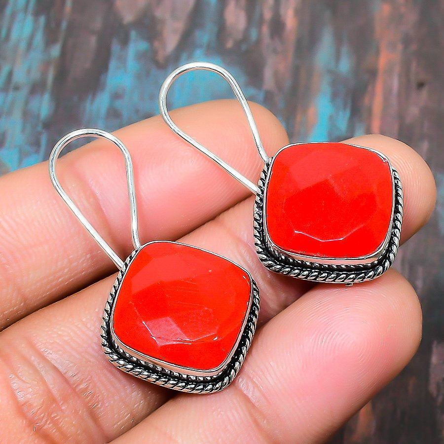 Coral Essence – Square-Cut Sterling Silver Earrings