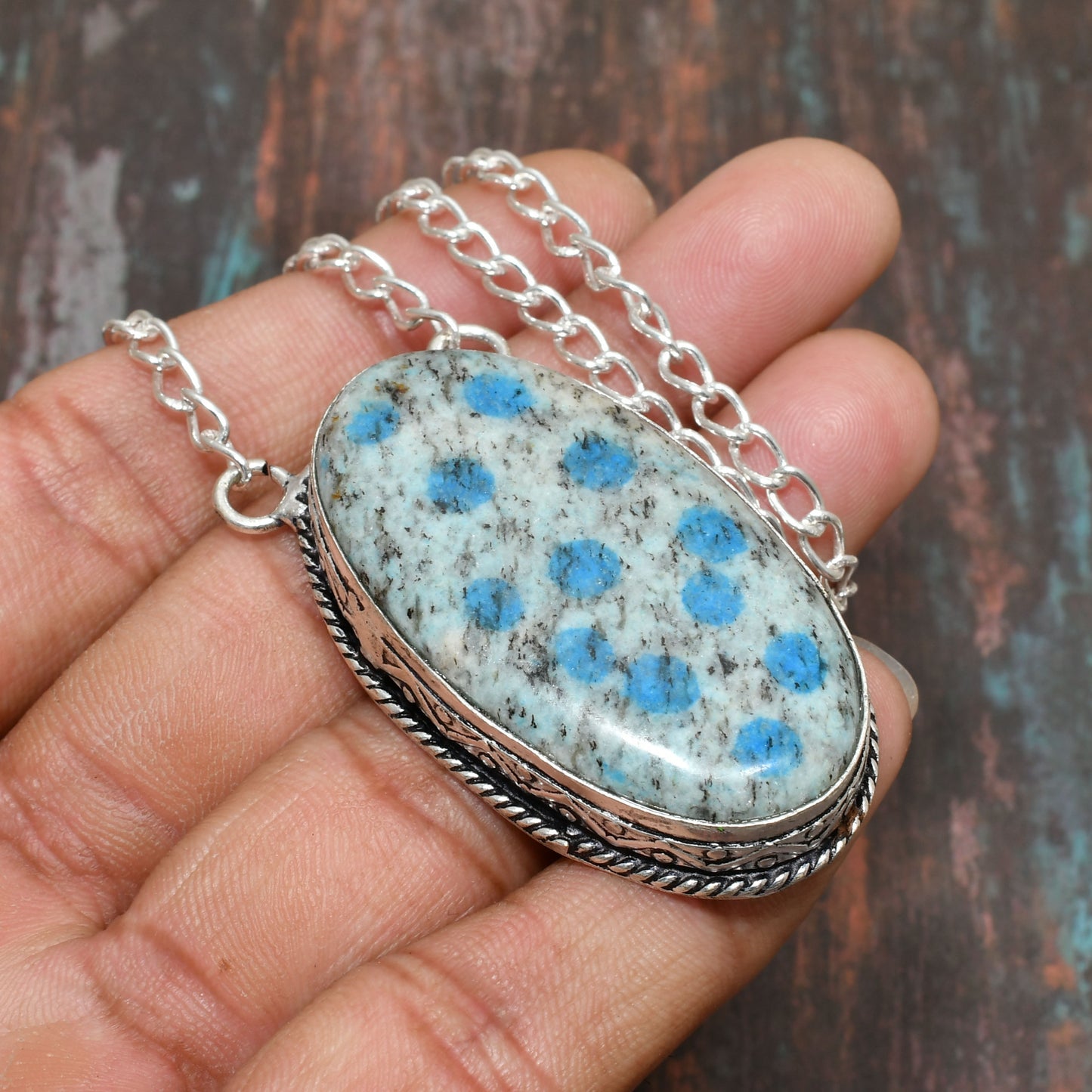 Azure Dahlia – Blue & Gray Silver Pendant