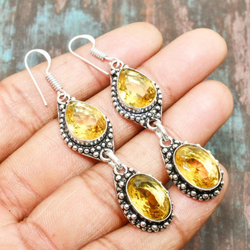 Aurora’s Glow – Citrine & Silver Earrings