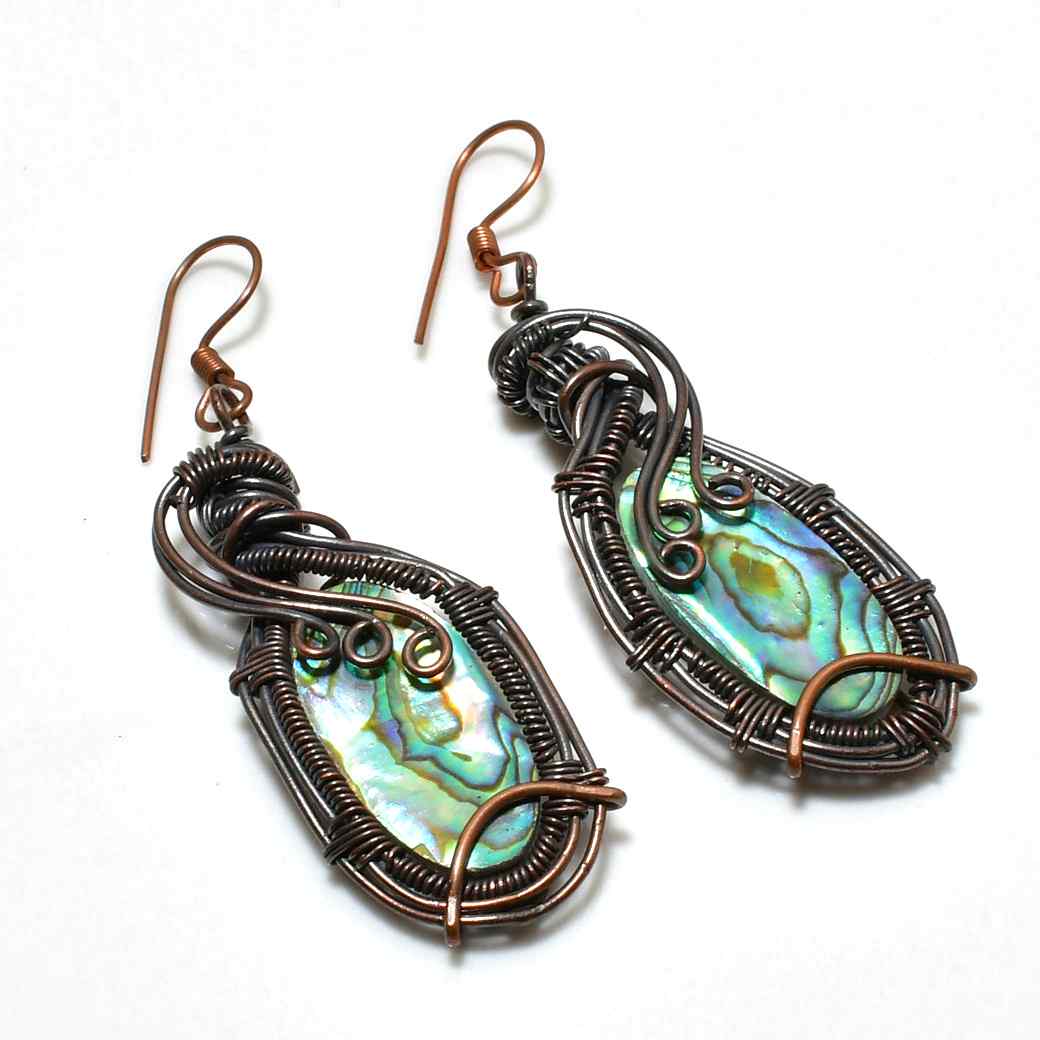 Ocean’s Embrace – Abalone Copper Earrings